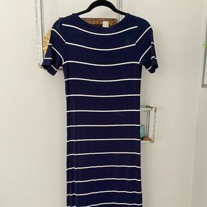 Navy & White Striped Jersey Maxi Dress